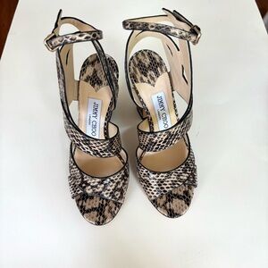 Jimmy Choo Black and Tan Snake Print Heels - falcon 100 Elaphe size 35.5 NIB
